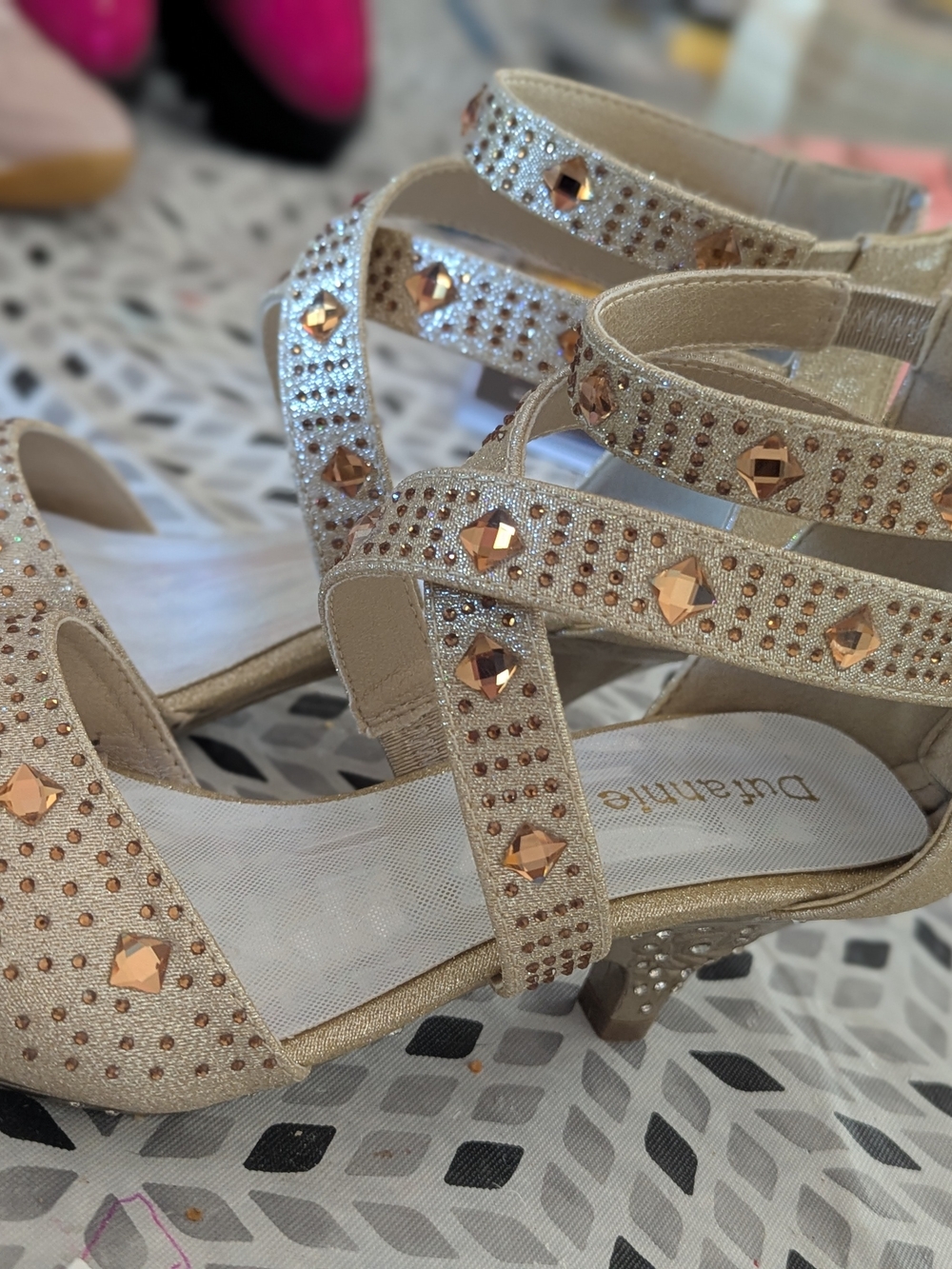 Beige Crystal Strappy Evening Heels - Picture 3 of 6